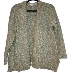J Jill Pure Jill Sage Green/Cream Marled Open Front Cardigan Size L Cozy Knit